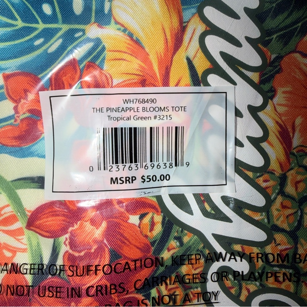 NWT Tommy Bahama Pineapple Blooms Tote Tropical Floral Unopened Bag New - Picture 2 of 8